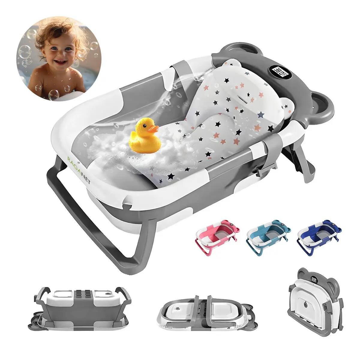 Bañera tina de baño para bebé plegable y portátil en color gris | Mercado Libre