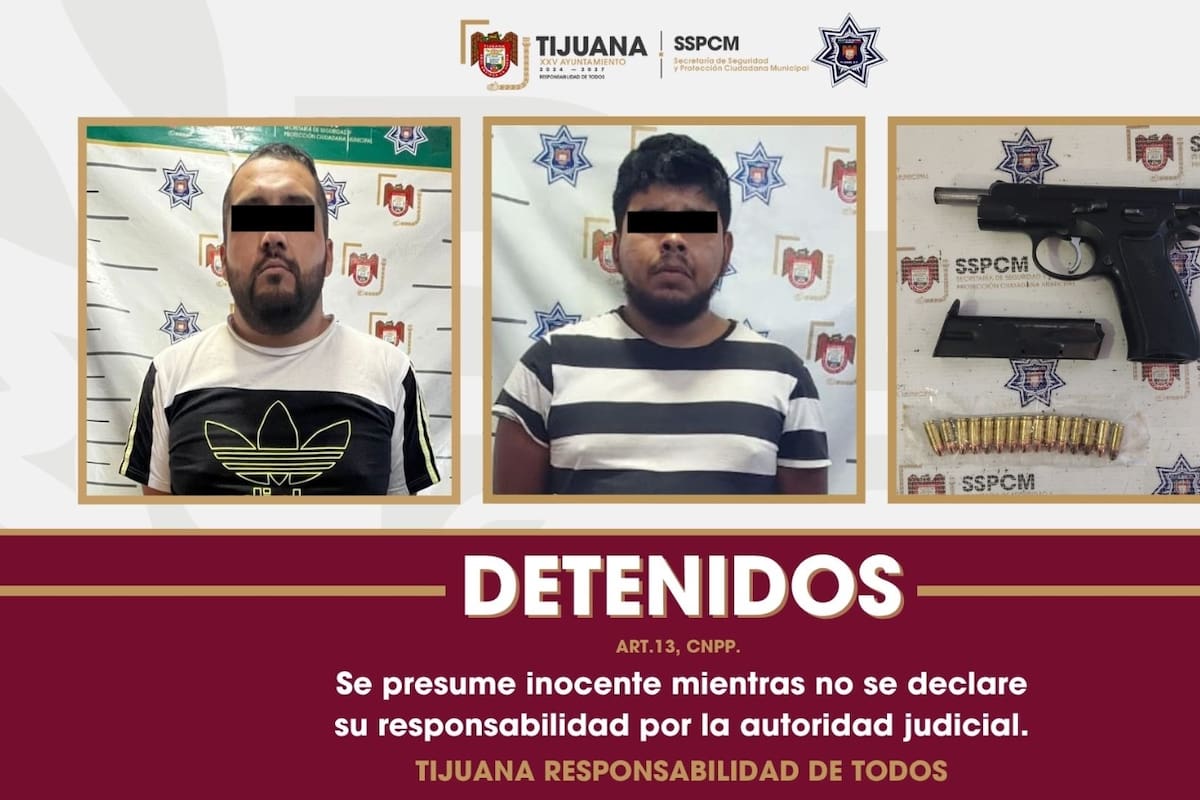 Detienen a dos hombres armados en Tijuana; uno era buscado por cinco robos con violencia