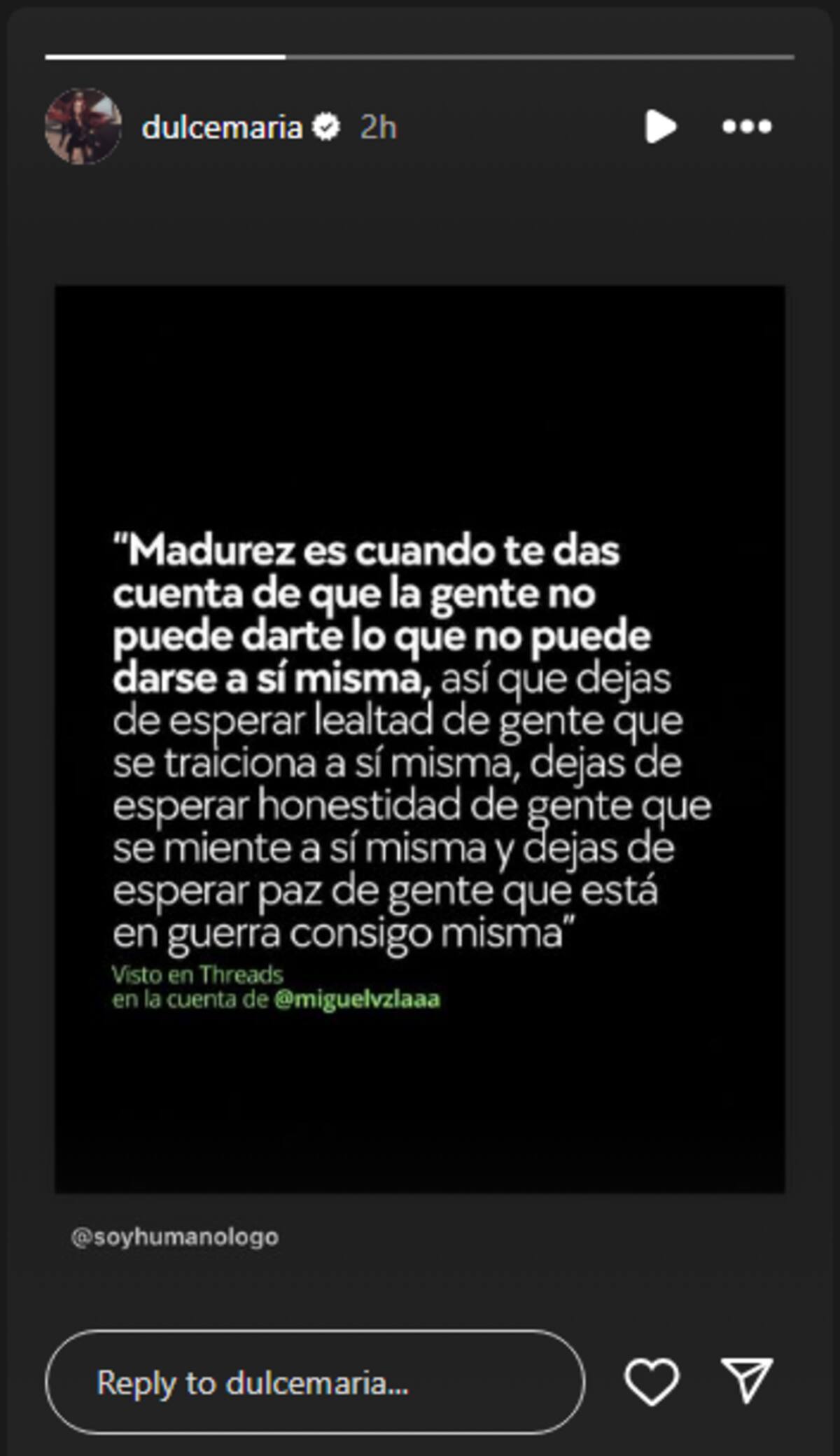 Dulce María compartió un mensaje en sus redes sociales