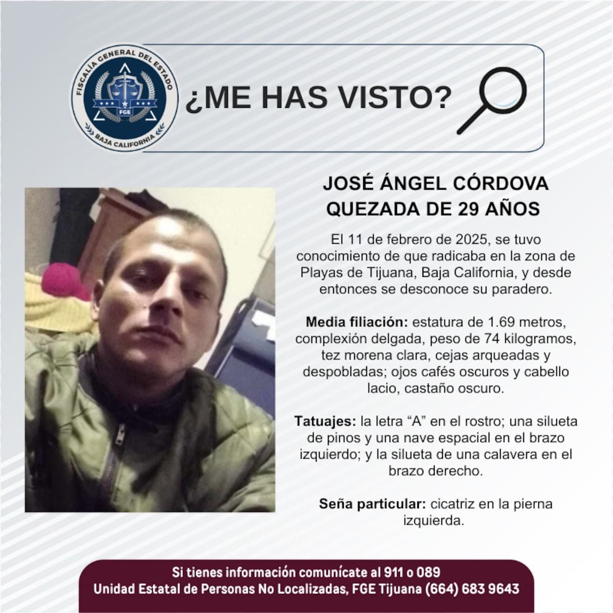 Fue visto por última vez el 11 de febrero de 2025.