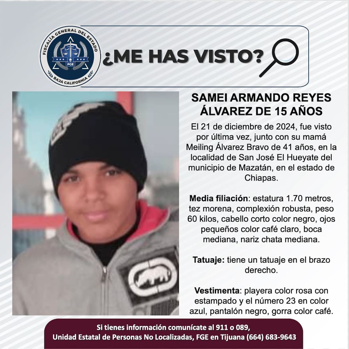 Fue visto por última vez el 21 de diciembre de 2024.