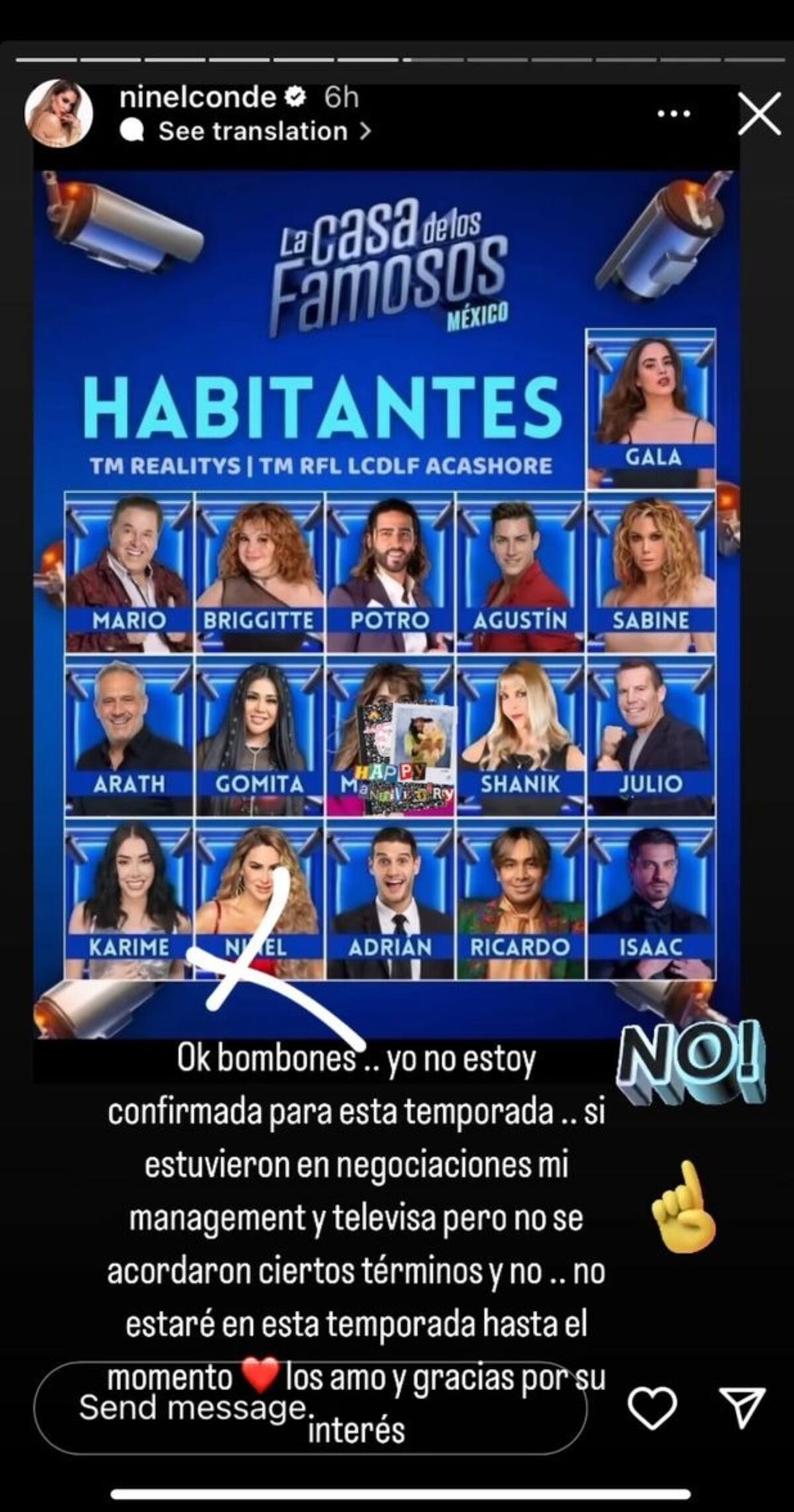 La cantante mexicana aclara los rumores y expone los motivos de su ausencia en el reality show de Televisa.