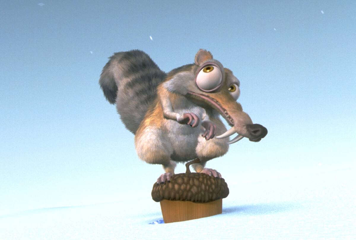 An acorn-crazy pre-historic saber-toothed squirrel known as Scrat reacts to the onslaught of a new Ice Age in the computer animated film "Ice Age." Set during the Ice Age, this is the story of a human infant who is found by a group of animals that includes a woolly mammoth, a sabre-toothed tiger, and a pair of giant sloths. Together, they try to reunite the baby with his parents. The film opens March 15, 2002 in the United States. NO SALES REUTERS/Twentieth Century Fox/Handout