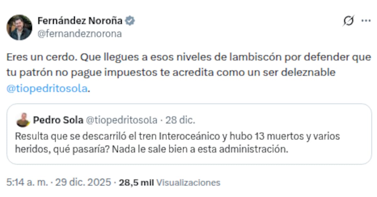 Noroña explota contra Pedro Sola tras críticas sobre el accidente del Tren Interoceánico: “Lambiscón” | captura de pantalla