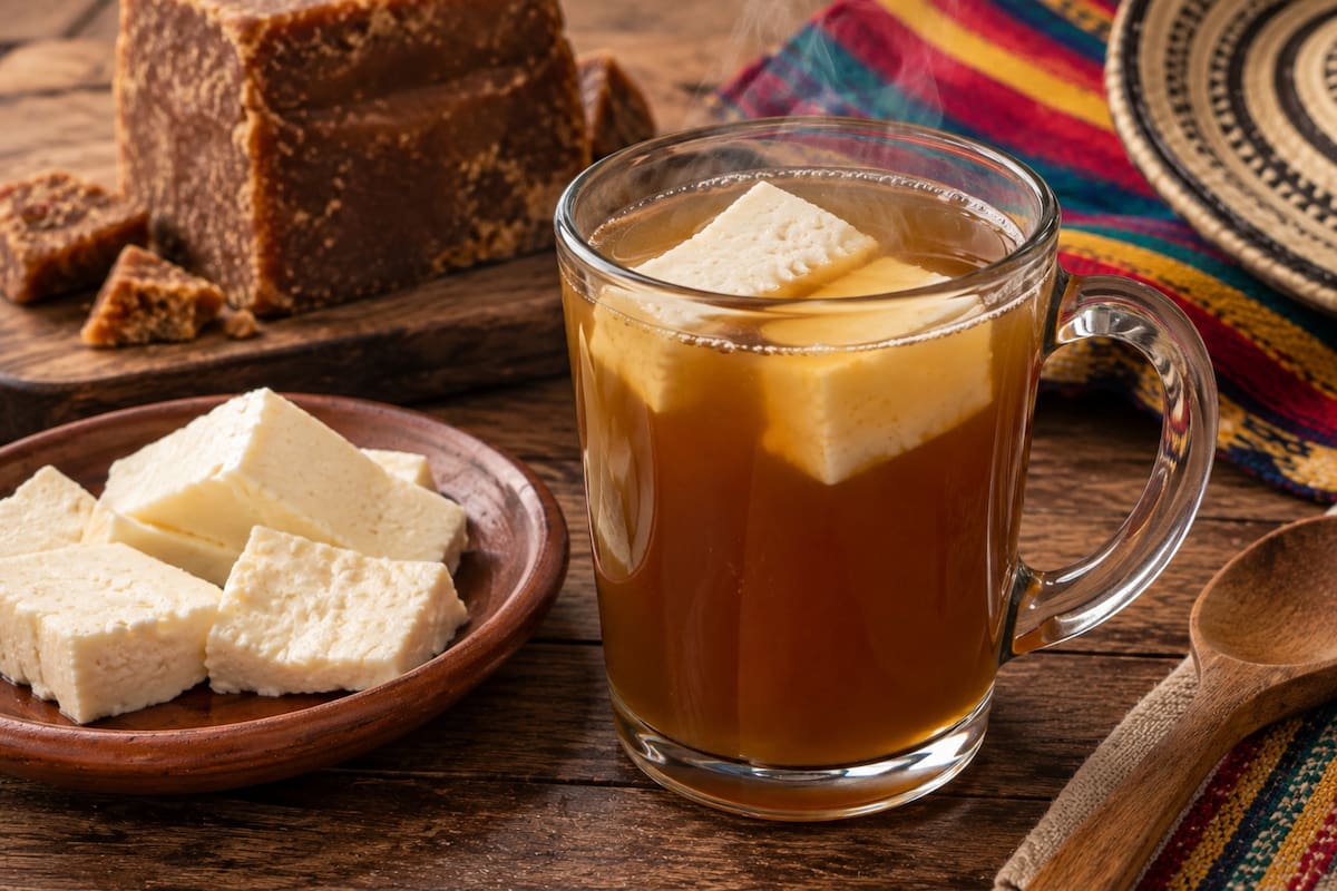 La aguapanela con queso es una preparación tradicional colombiana que combina la bebida caliente hecha con panela y trozos de queso que se suavizan con el calor. | Crédito: Imagen hecha con IA de ChatGPT