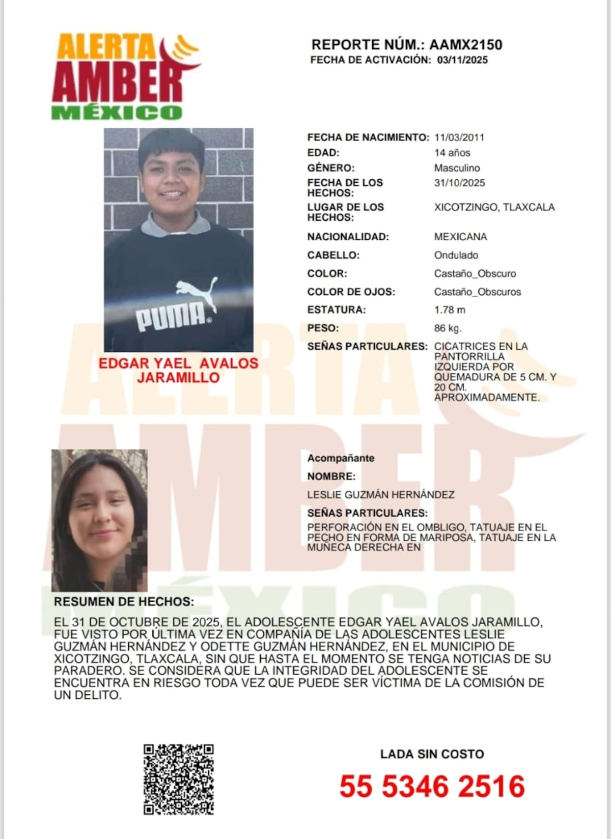 Fueron vistos por ultima vez 31 de octubre de 2025.