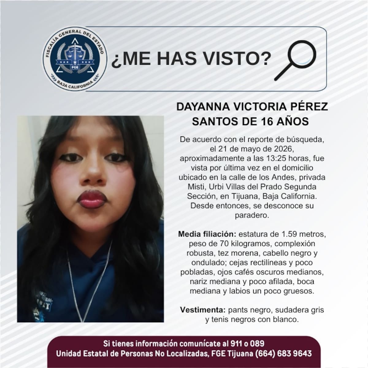 Fue vista por última vez el 21 de mayo de 2026