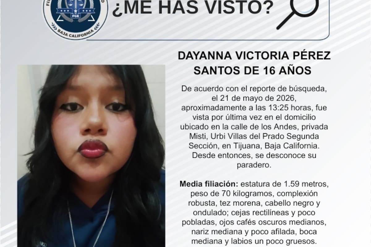 Se busca Dayanna Victoria Pérez Santos de 16 años de edad