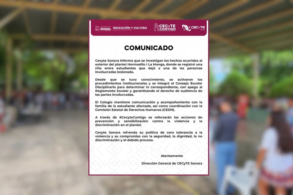 Cecyte Sonora investiga agresión contra estudiante y activa Consejo Disciplinario