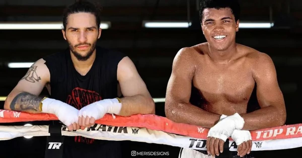 Fotocomposición de Nico Ali Walsh con su abuelo Muhammad Ali. (Foto: @merisdesigns)