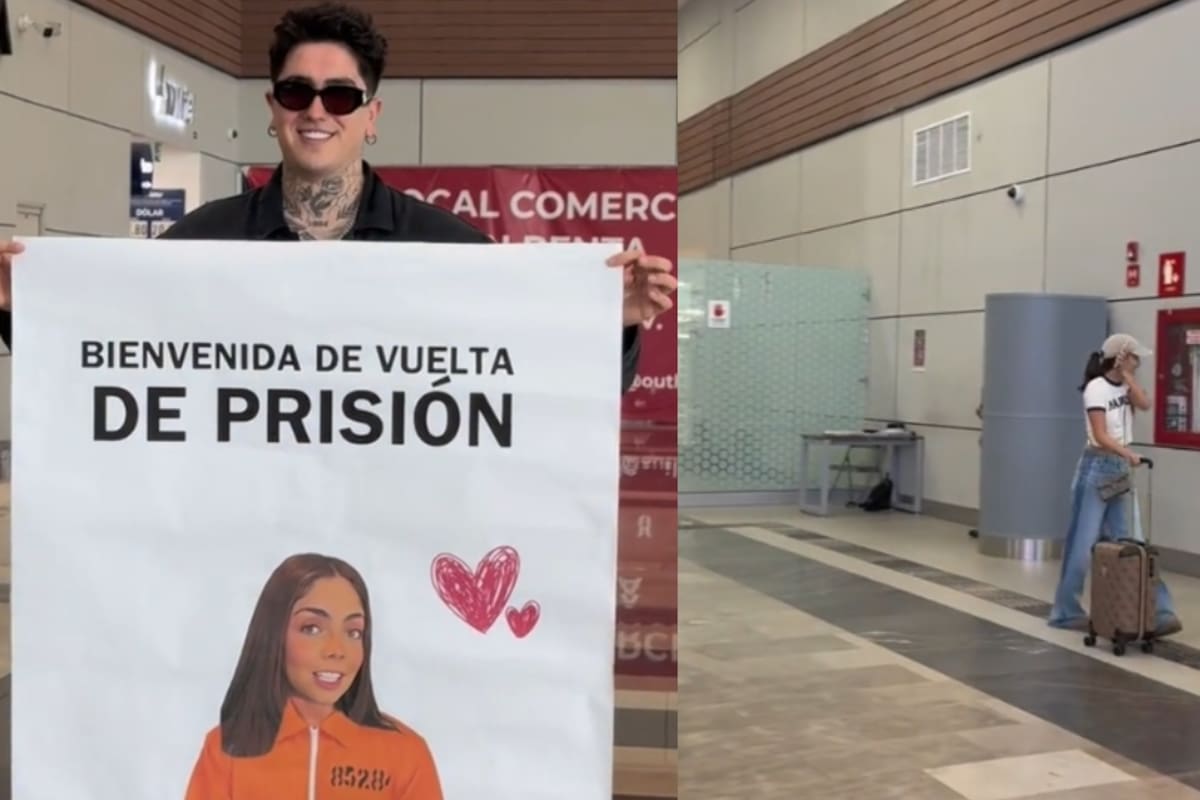 “Bienvenida de vuelta de prisión”: Un influencer recibe a su novia con este cartel a su regreso