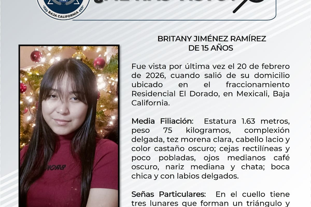 Buscan a Britany Jiménez, adolescente de 15 años desaparecida en Mexicali