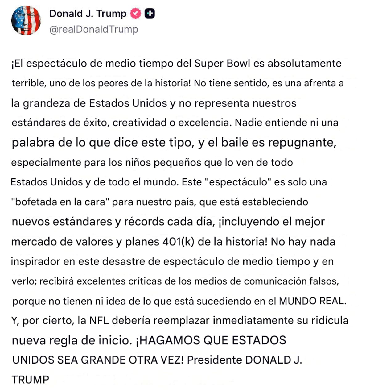 Trump en Truth Social.