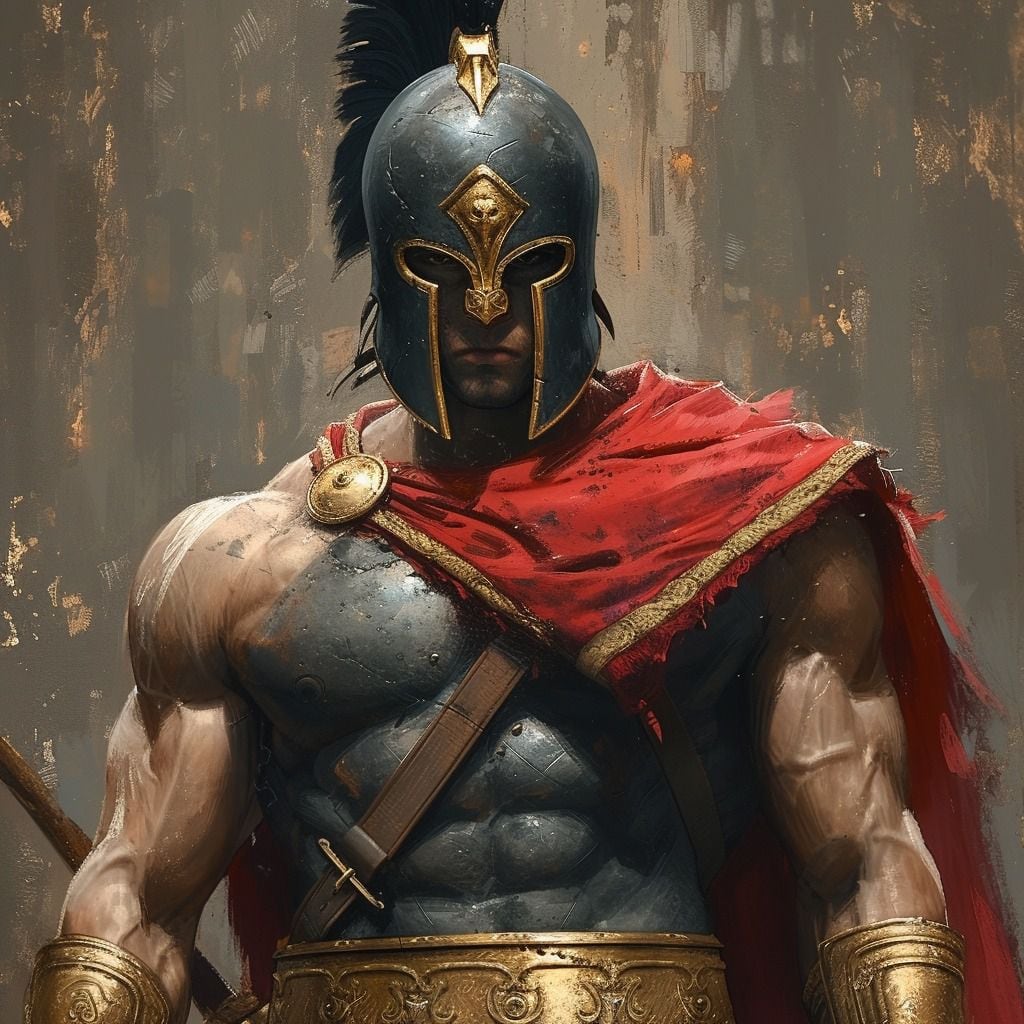 Ares, el dios de la guerra, emerge de la inteligencia artificial con una impresionante armadura y una presencia imponente.