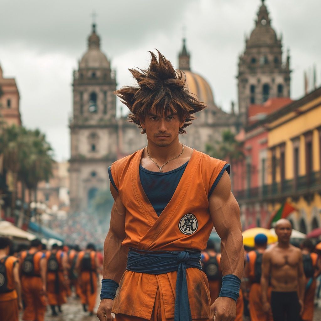 La IA de Midjourney imagina cómo sería un encuentro entre Goku, el protagonista de Dragon Ball, y la cultura mexicana.