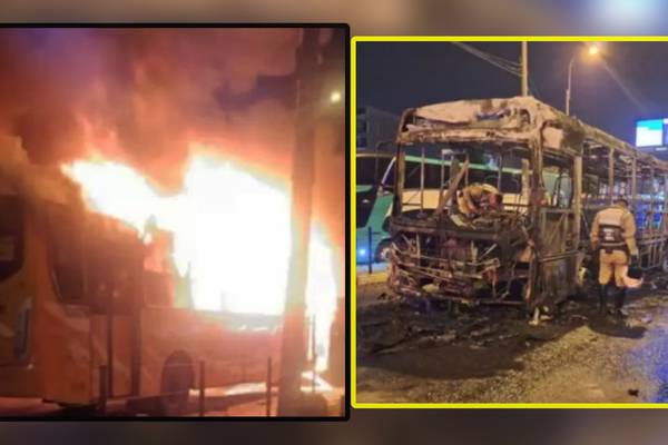Autobús de pasajeros se incendia completamente y conductor escapa en carretera de Perú
