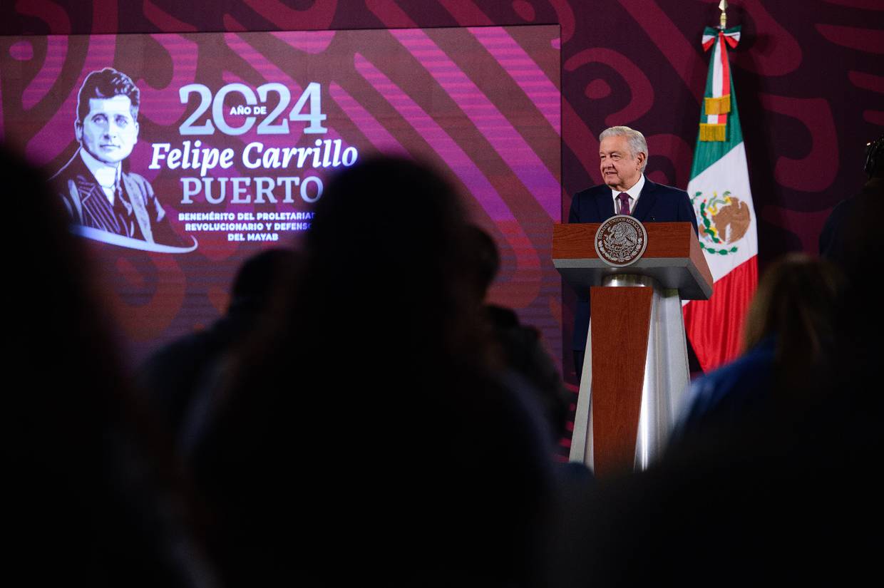 El presidente Andrés Manuel López Obrador en la conferencia mañanera de este jueves, 25 de enero del 2024.