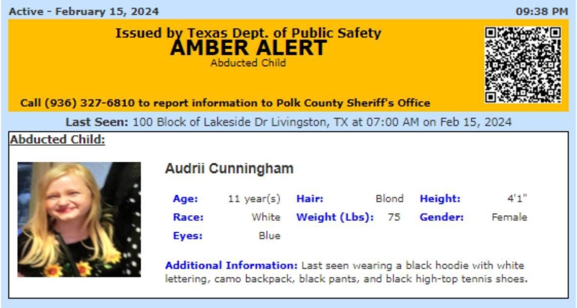 Alerta Amber de Audrii Cunningham.