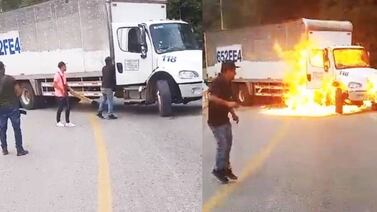 VIDEO: Hombres armados queman tráiler para exigir la liberación de la profesora Berni, "levantada" en Chiapas