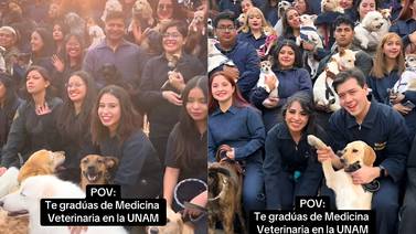 Estudiantes de Veterinaria de la UNAM se toman foto de graduación con sus lomitos  